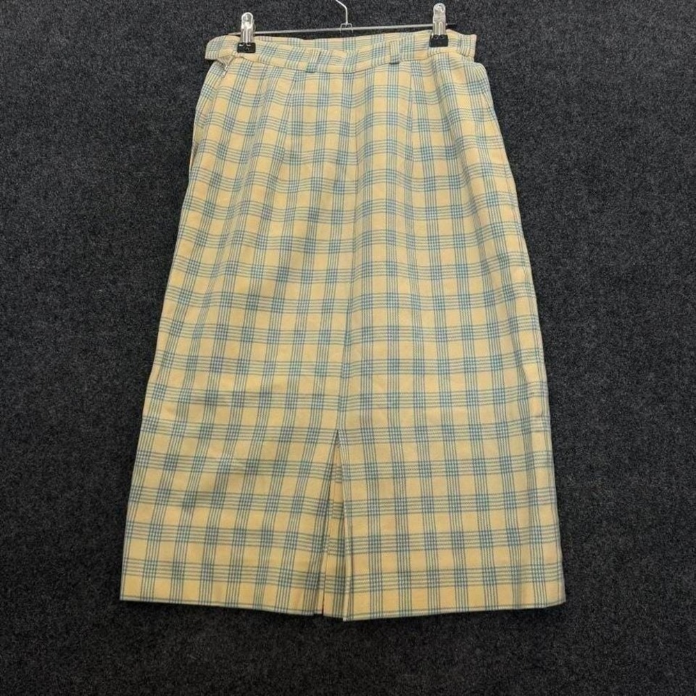 Evan Picone 70s Plaid Wool 28 Women's Skirt Culottes Blue Cream Vintage